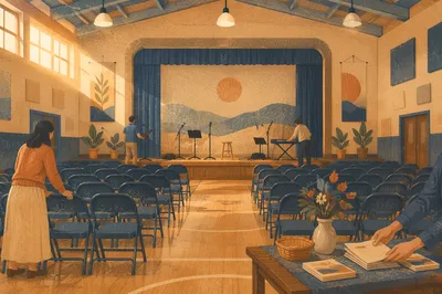 Sunday Church Setup in School Auditorium