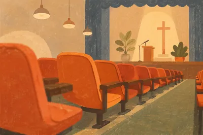 Empty School Auditorium Ready for Sunday Worship