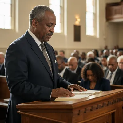 Man Reading at Church Pulpit