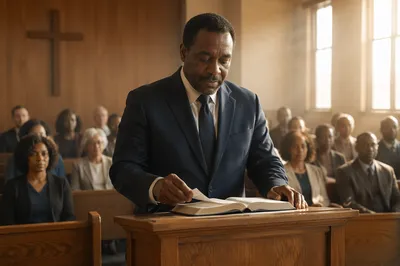 Man Reading at Church Pulpit