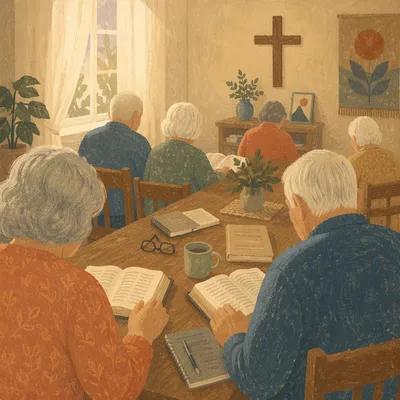 Senior Adults Bible Class in Church Classroom