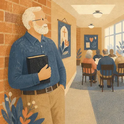 Senior Adult Holding Bible Near Class