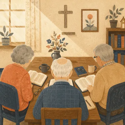 Senior Adults Bible Class in Church Classroom