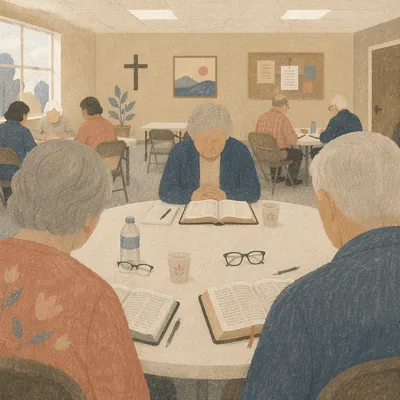 Senior Adults Bible Class in Church Classroom