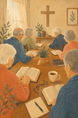 Senior Adults Bible Class in Church Classroom