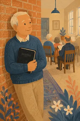 Senior Adults Bible Class in Church Hallway