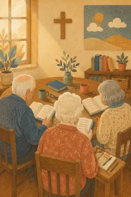 Senior Adults Bible Class in Warm Church Classroom
