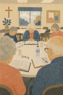 Senior Adults Bible Class in Church Classroom