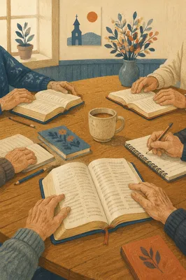 Senior Adults Bible Class Around Wooden Table