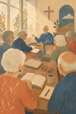 Senior Adults Bible Class in Church Classroom