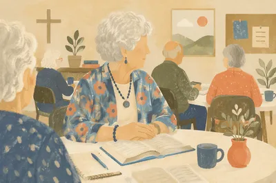 Senior Adults Bible Class in Church Classroom
