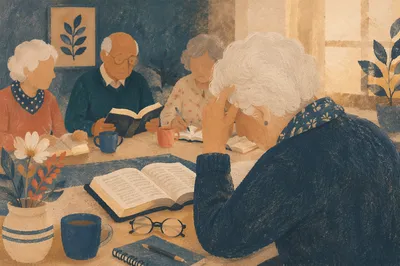 Senior Adults Bible Study in Warm Church Classroom