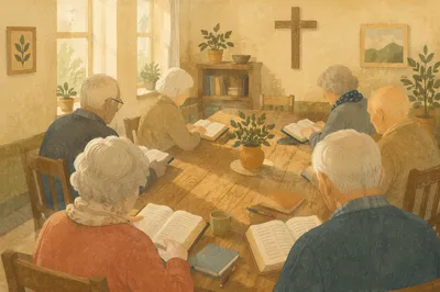 Senior Adults Bible Class in Warm Church Classroom