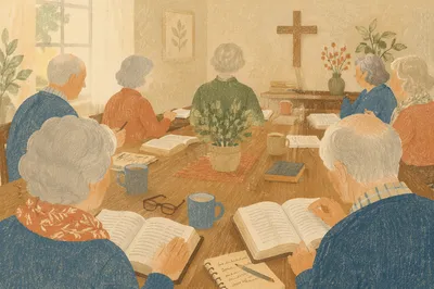 Senior Bible Class in Warm Church Classroom