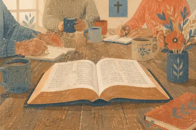 Senior Bible Class Fellowship at Wooden Table