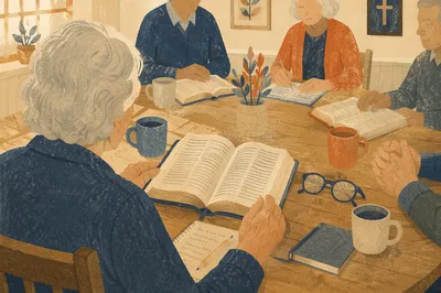 Senior Bible Class Around Wooden Table