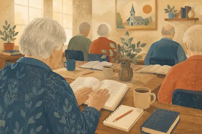 Senior Adults Bible Class in Warm Morning Light