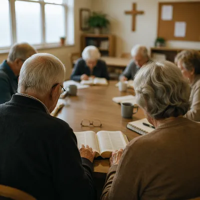 Senior Adults Bible Class in Church Classroom