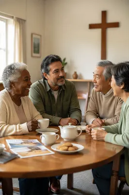 Seniors Sharing Tea in Community Room