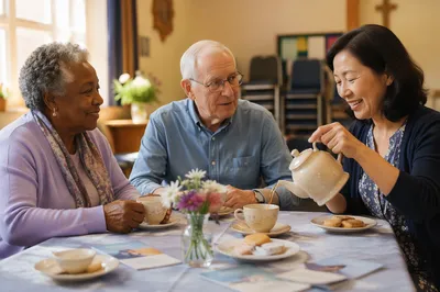 Seniors Sharing Tea in Church Hall