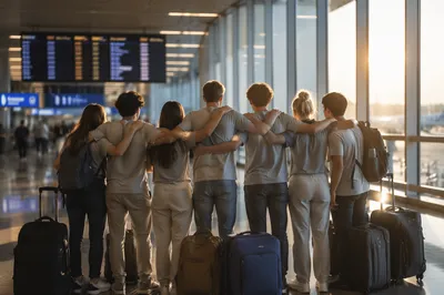 Short-Term Mission Team at Airport Window