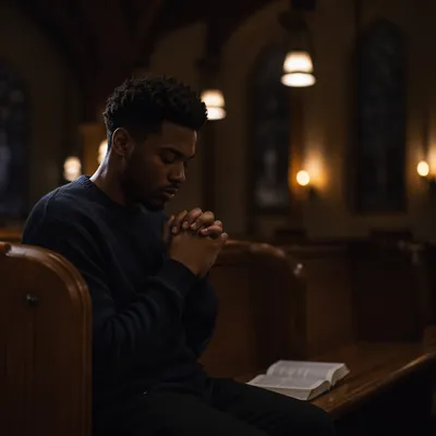 Man Meditating Alone in Dim Sanctuary