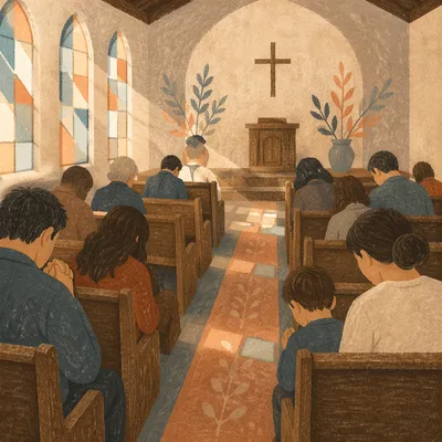 Silent Prayer in Church Congregation