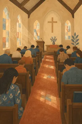 Silent Prayer in Church Congregation