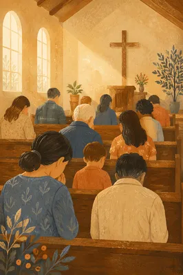 Silent Prayer in Modest Church Sanctuary