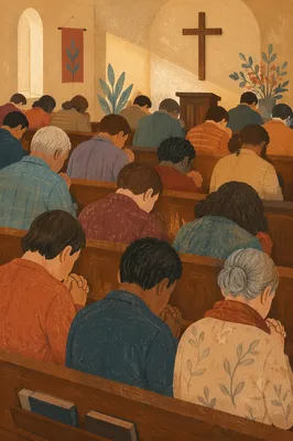 Silent Prayer in Church Congregation