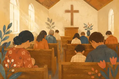 Silent Prayer in Warm Church Light