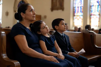 Single Parent with Children in Church Pew