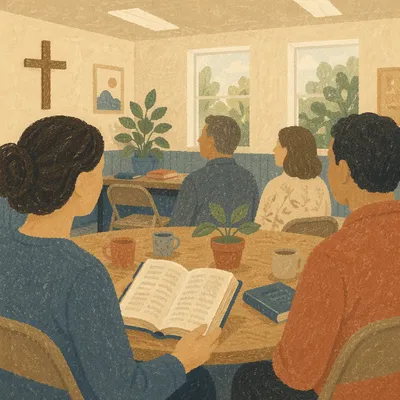 Small Group Bible Study Around Table