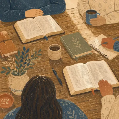 Small Group Bible Study Around Table