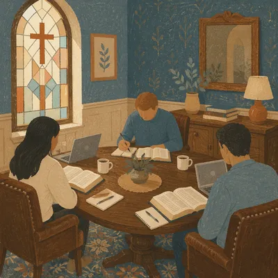 Small Group Bible Study Around Table