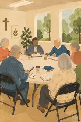 Older Adults Bible Study Around Fellowship Table