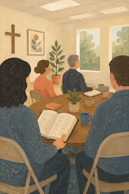 Small Group Bible Study Around Table