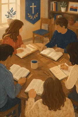 Small Group Bible Study Around Table
