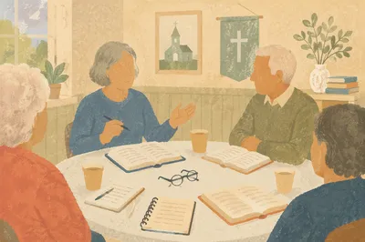 Small Church Bible Study Around Table