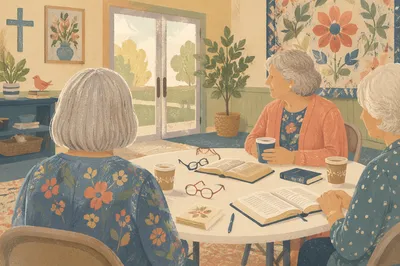 Elderly Women Bible Study Around Table