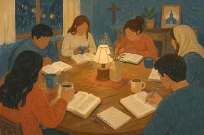 Cozy Small Group Bible Study Around Table