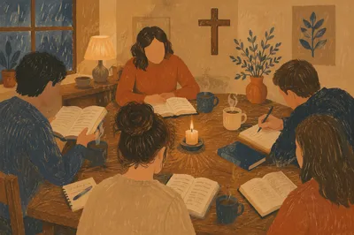 Intimate Small Group Bible Study at Table