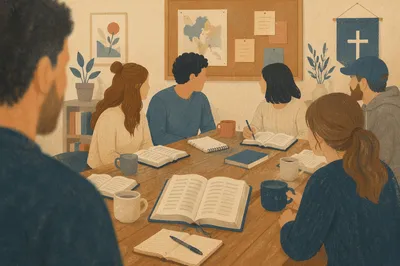 Small Group Bible Study Around Table