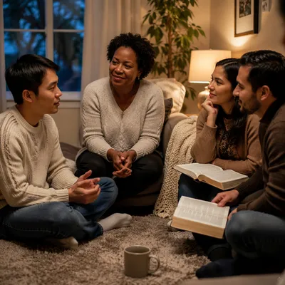 Cozy Bible Study Group in Living Room
