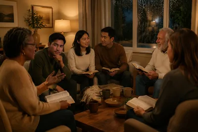 Cozy Evening Bible Study in Living Room