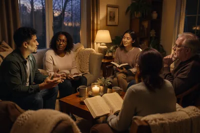 Cozy Bible Study in Living Room