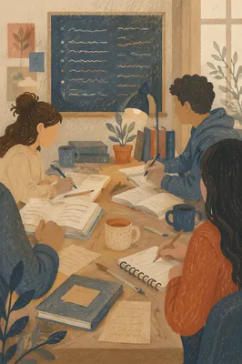College Small Group Dorm Study Night