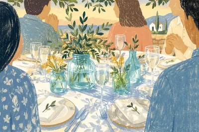 Outdoor Couples Fellowship Dinner Table Conversation