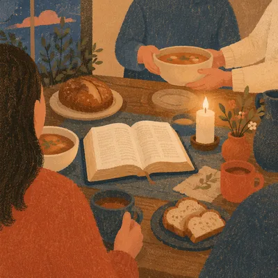 Cozy Small Group Dinner with Open Bible