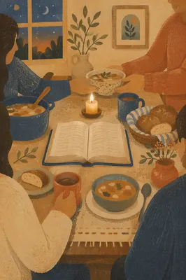 Cozy Small Group Dinner with Open Bible